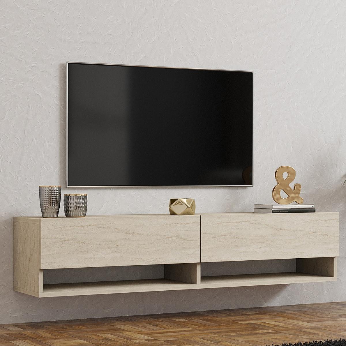 TV-MÖBEL mit 2 klapptüren travertin-dekor arges 30/31/141 cm - Beige, Holzwerkstoff (35/31/30cm) - Calicosy