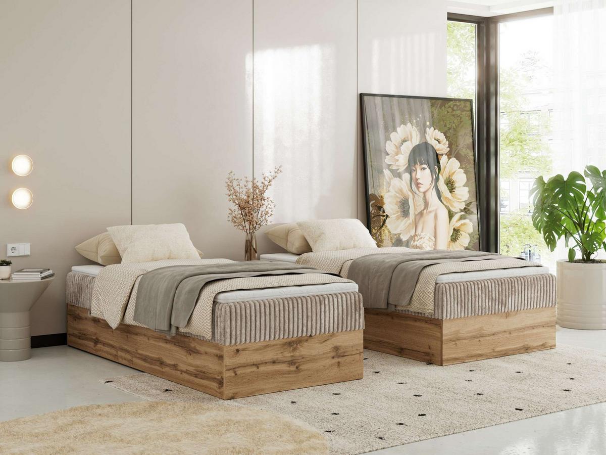 BOXBETT WOOD ZERO 90/200 - Hellbraun Cord - H3 - Topper T25 - Hellbraun, Textil (90/200cm) - MKS