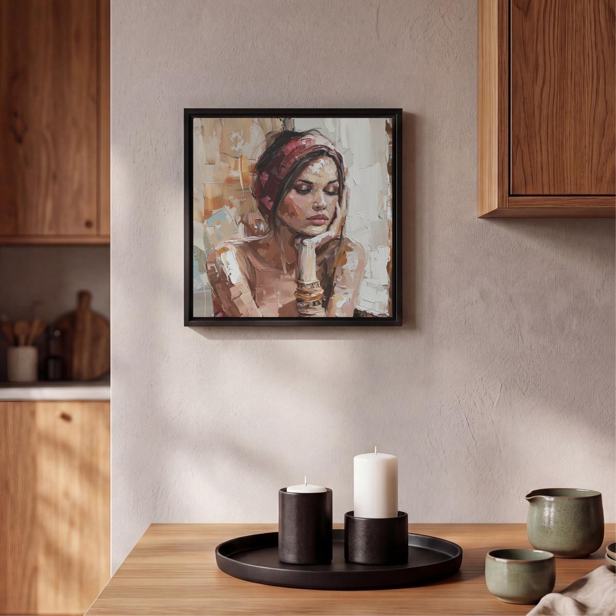 LEINWAND Bilder mit Rahmen - Frau - Lackierung - Porträt - Modern - 20x20 - Altrosa, Textil (20/20cm) - MuchoWow