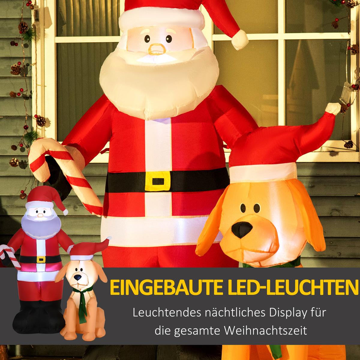 157 cm Aufblasbarer Weihnachtsmann mit Hund Weihnachtsdeko mit LED Wasserdicht - Rot, Kunststoff (80/157/117cm) - Outsunny