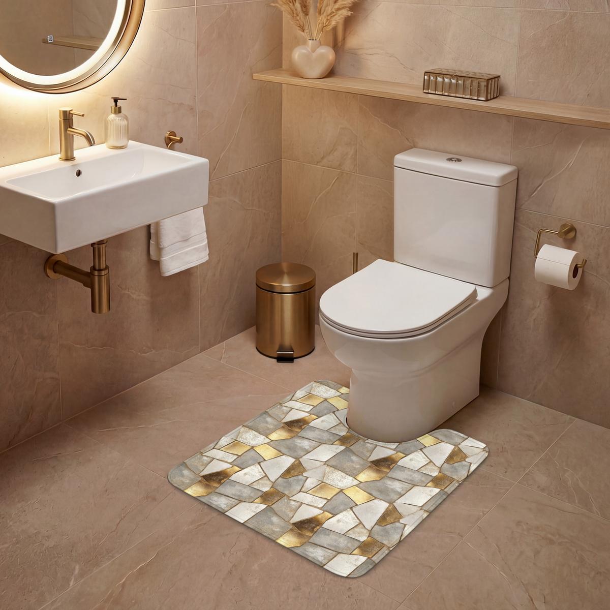 WC-VORLEGER Mosaik - Marmor - Gold Toilettenvorleger 55x60 cm - Champagner, Textil (55/1cm) - OnlyWow