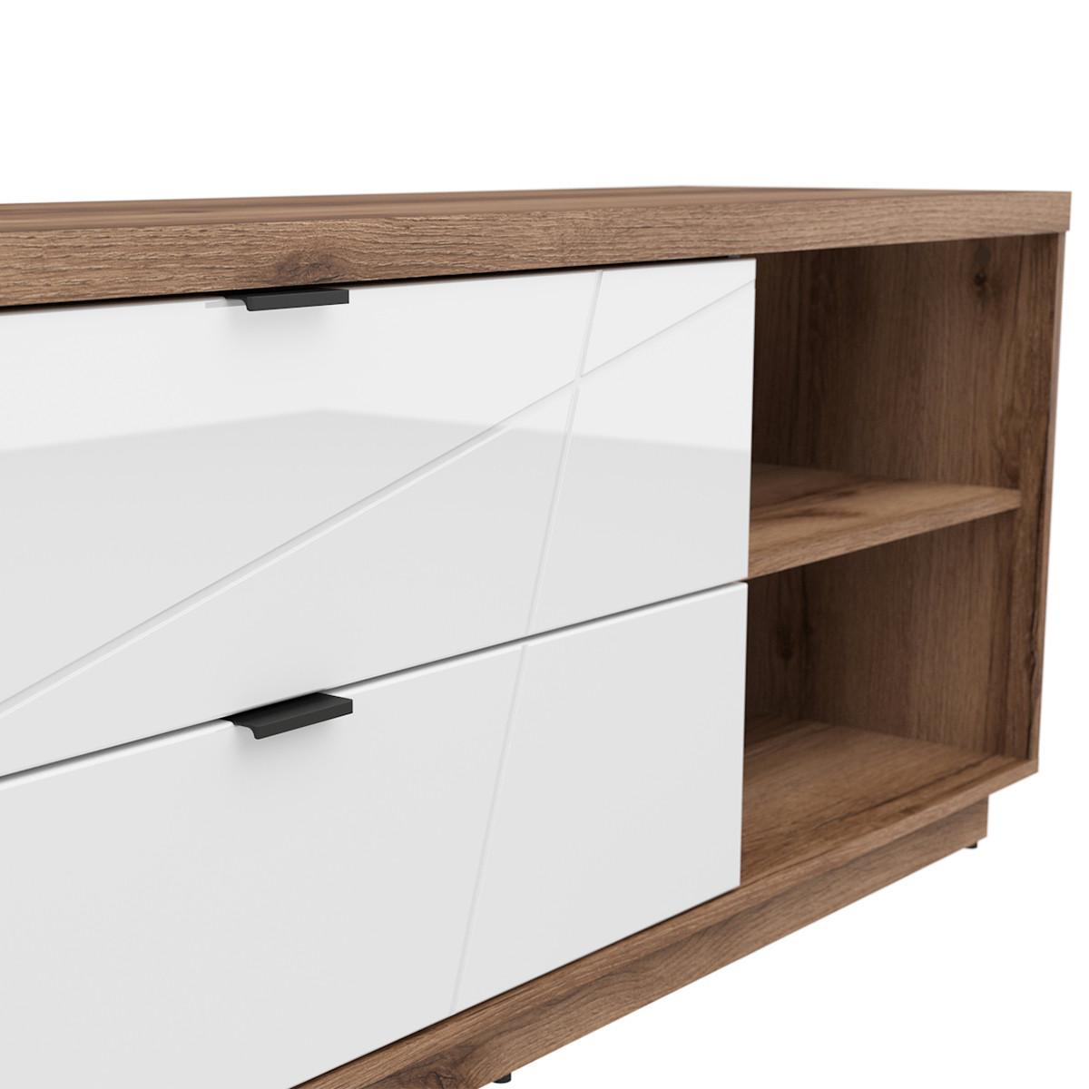 TV-MÖBEL Sven Weiß und Holz - Weiß, Holzwerkstoff (156/61/43cm) - Petits-meubles