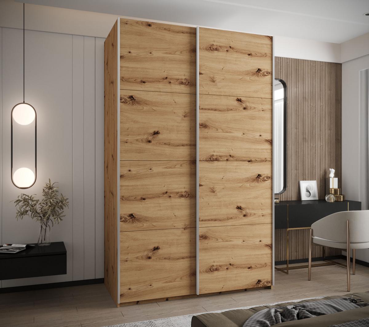SCHWEBETÜRENSCHRANK 245,5/150/64 2-türig - Silberfarben/Eiche Artisan, Holz/Metall (150/245/64cm) - Abiks Möbel
