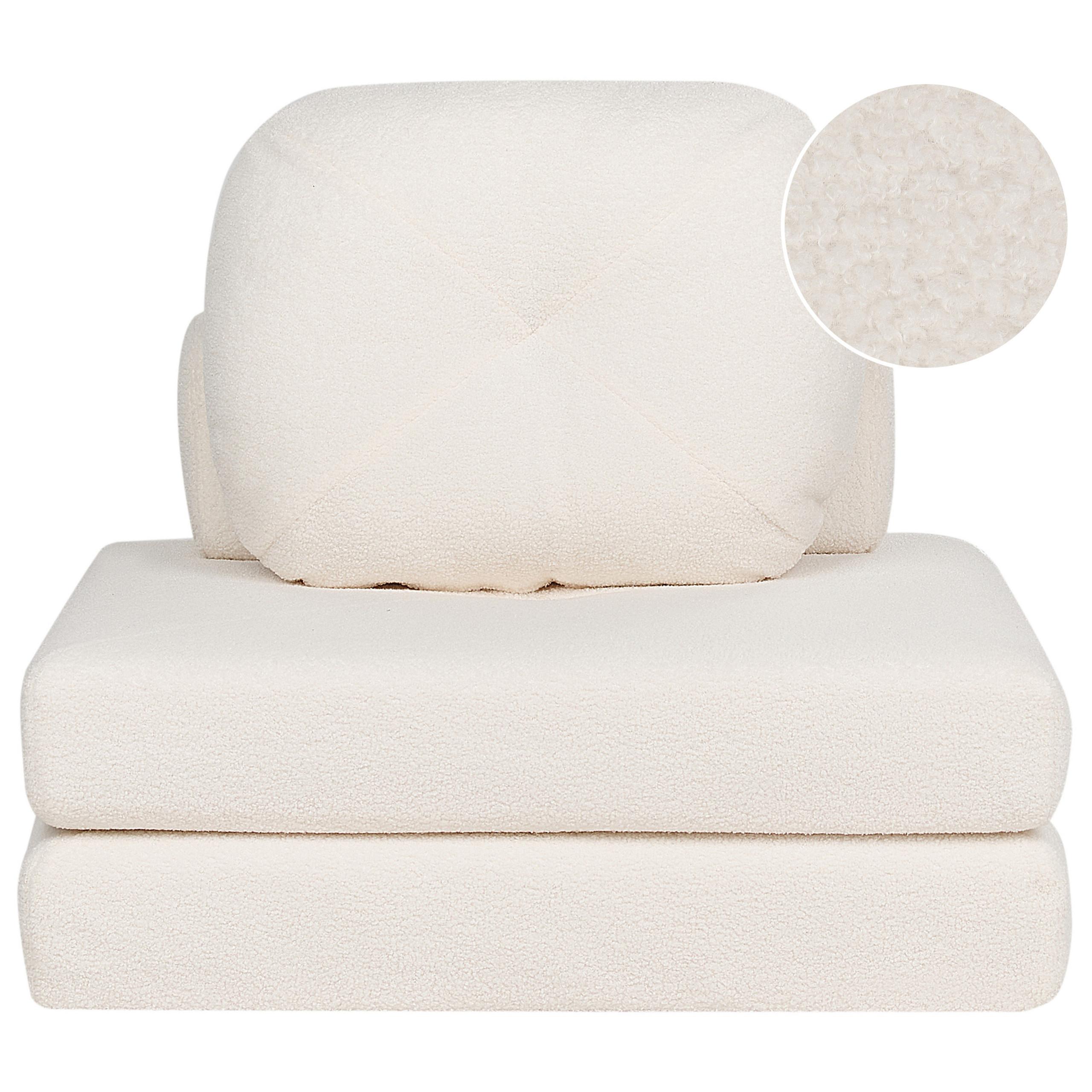 1-SITZER BODENSOFA Bouclé weiß mit Schlaffunktion Olden - Weiß, Textil (81/54/91cm) - Beliani