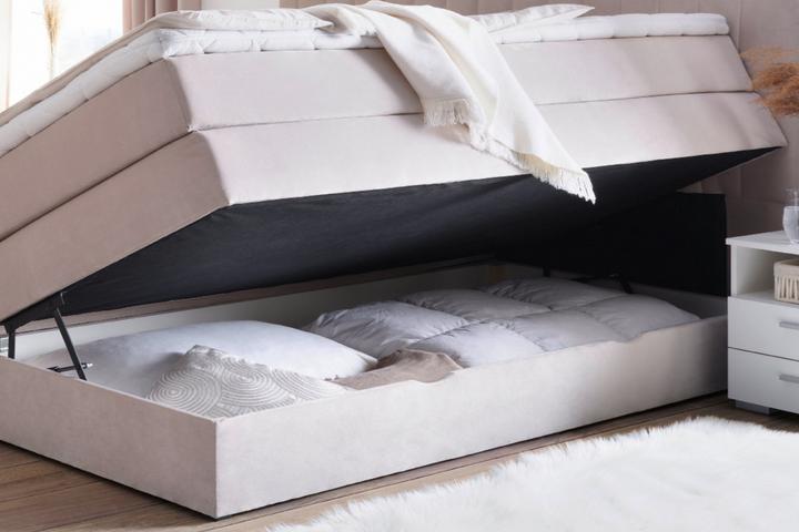 Boxspringbett beige Bettkasten zusätzlicher Stauraum