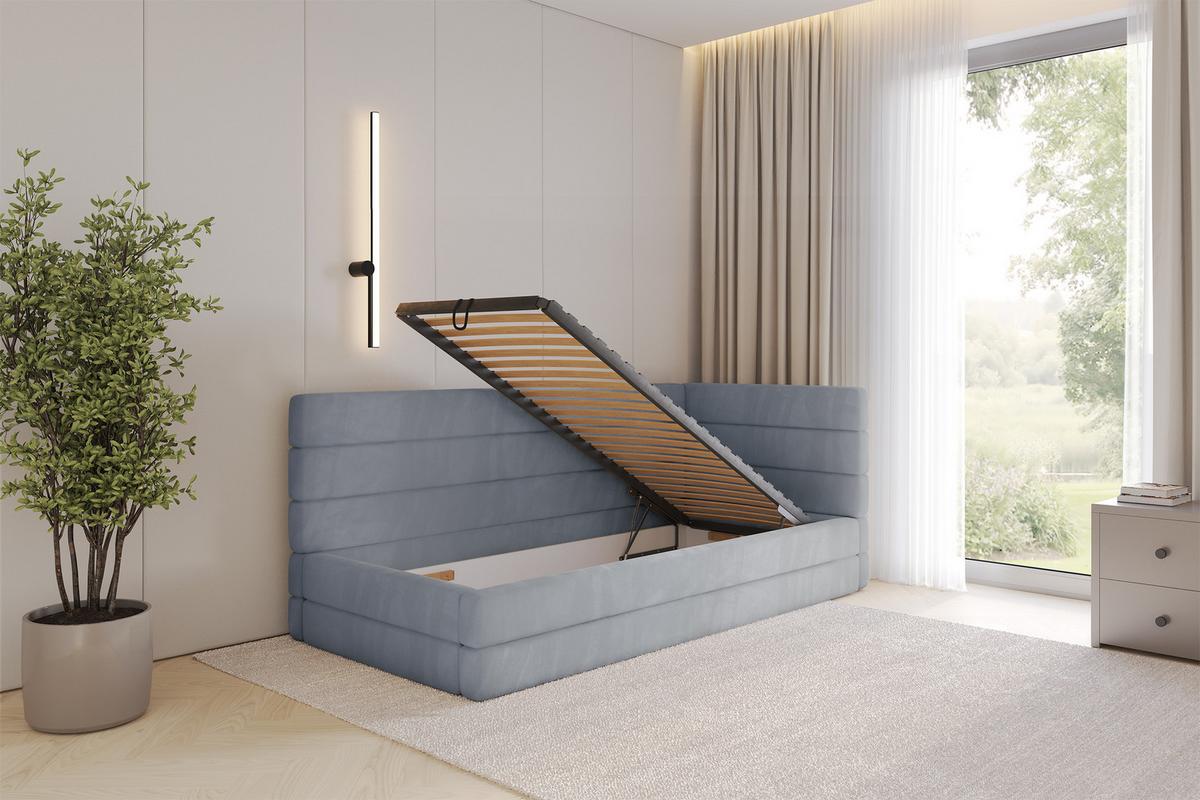 EINZELLBETT Jugendbett mit Bettkasten und Matratze H3/H4, Links - BEMY 100x200 Grau - Grau, Holzwerkstoff/Textil (100/200cm) - ALTDECOR