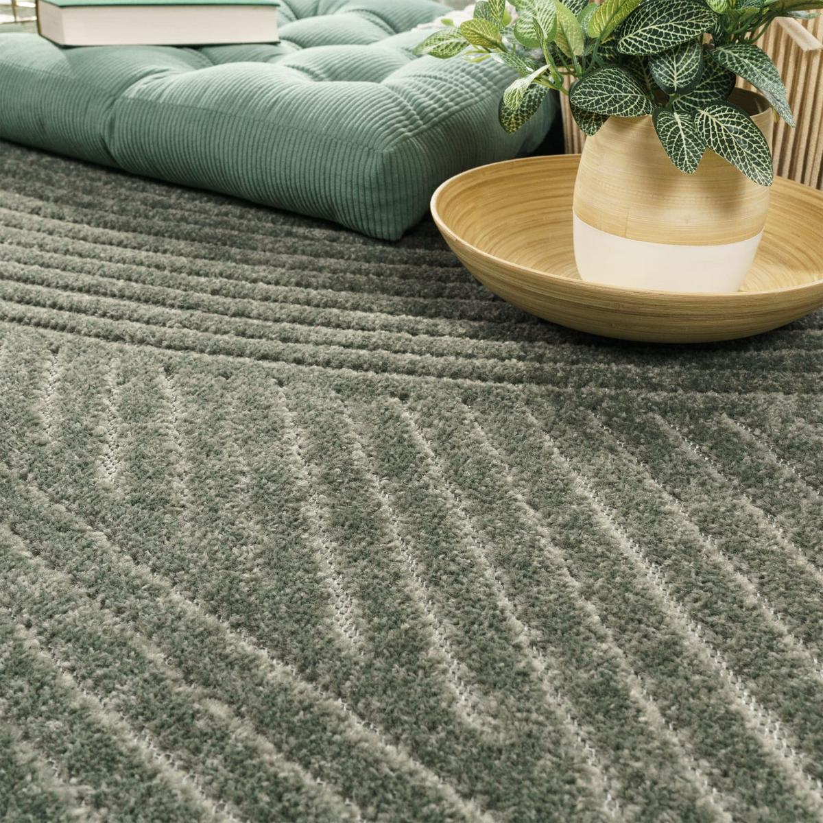 KURZFLORTEPPICH, mit Struktur, aus Polypropylen, Florhöhe 6 mm, Grün, Ø 120 cm - Grün, Textil (120/120cm) - KADIMA DESIGN