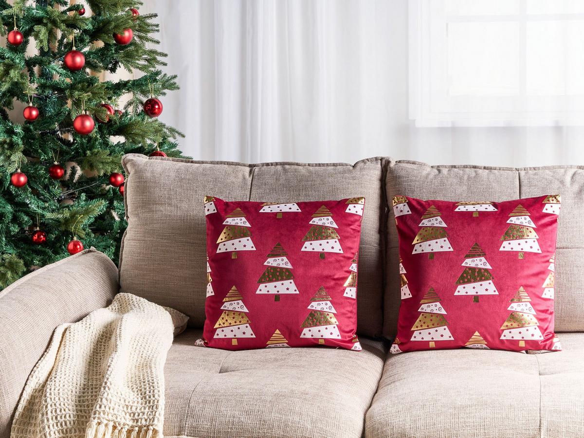 DEKOKISSEN 2er-Set Rot 45/45 cm Goldspruce - Rot, Textil (45/45cm) - Beliani