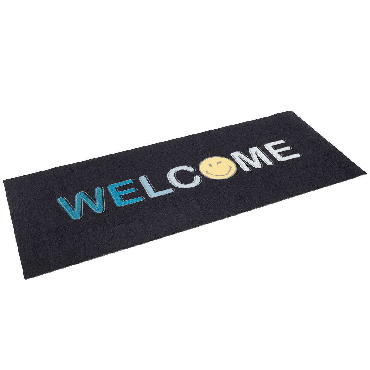 KÜCHENLÄUFER TEPPICH TRENDY SMILEY WELCOME - Schwarz, Textil (45/145cm) - Pergamon