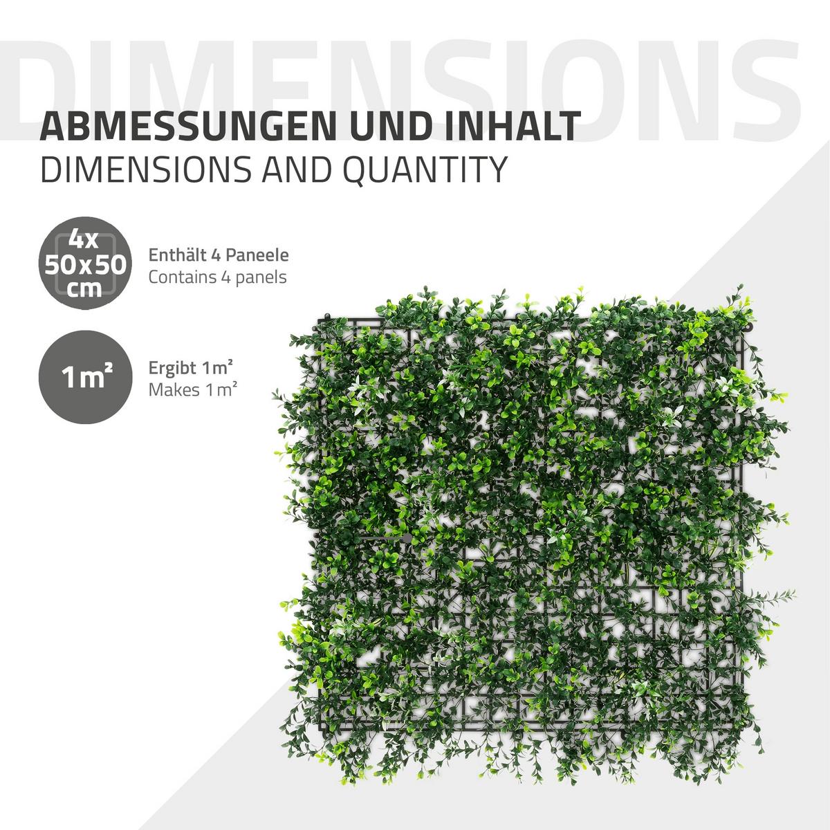 KÜNSTLICHE PFLANZENWAND 4er Set 50x50 cm Kunstpflanzen Wand Innen Aussen Pachysandra - Grün, Kunststoff (50/50/8cm) - ECD-Germany