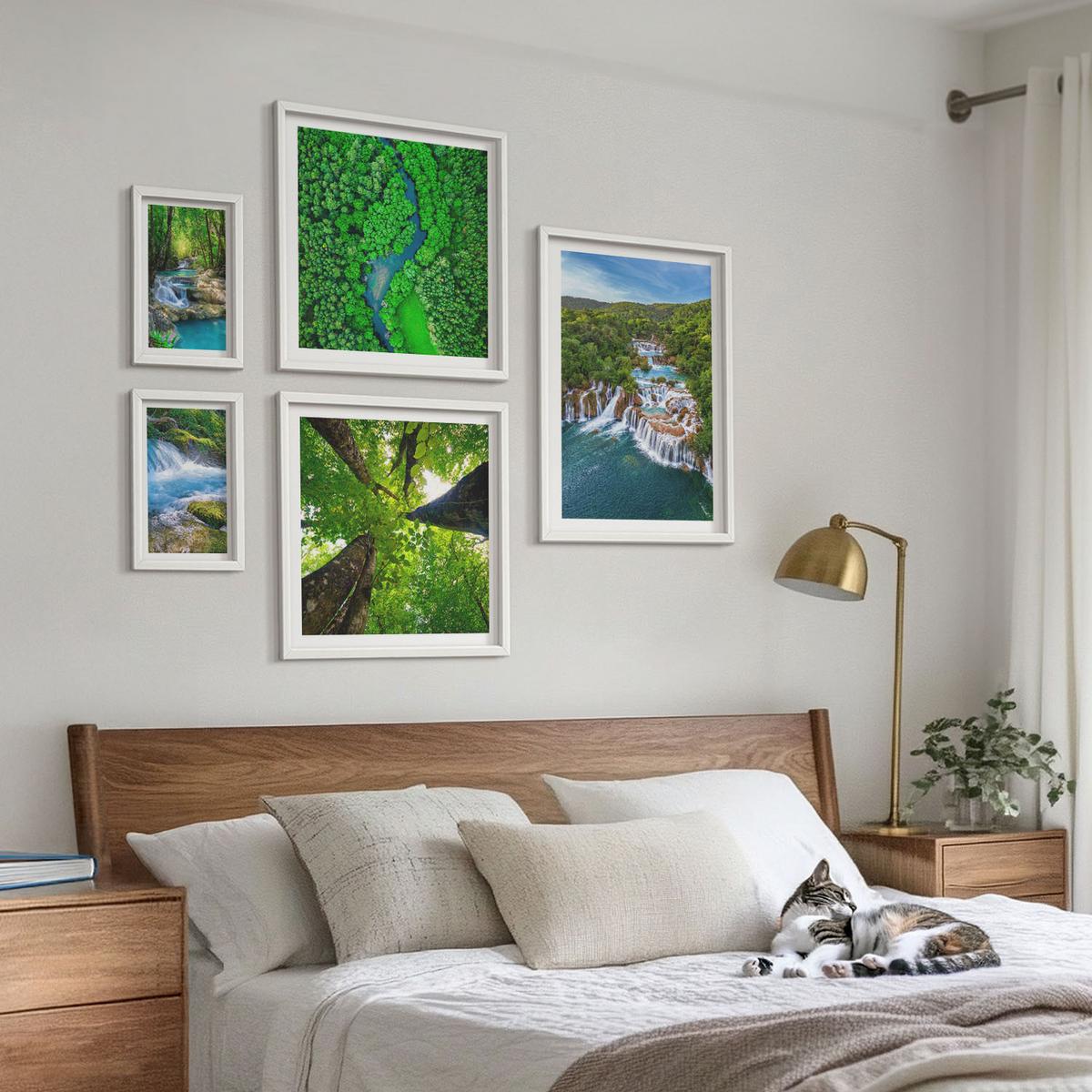 BILDER SET 5er Set - 50x50 cm & 20x30 cm & 40x60 cm Weißer Rahmen - Strandwellen, Himmelsbrücke, Spaziergang - Weiß, Kunststoff (40/60cm) - TULUP