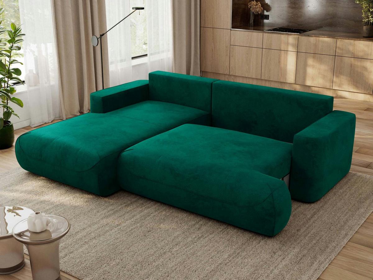 ECKSOFA OVO L Dunkelgrün Velvet - Links Seite - Dunkelgrün/Schwarz, Kunststoff/Textil (271/195cm) - MKS