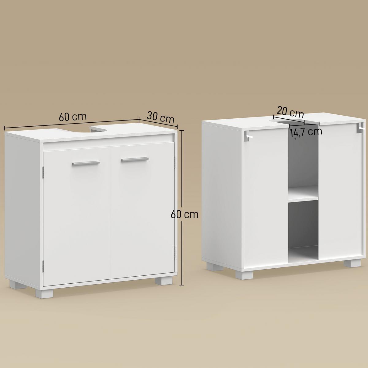 WASCHBECKENUNTERSCHRANK MDF Weiß - Silberfarben/Weiß, Holzwerkstoff/Metall (30/60/60cm) - HOMCOM