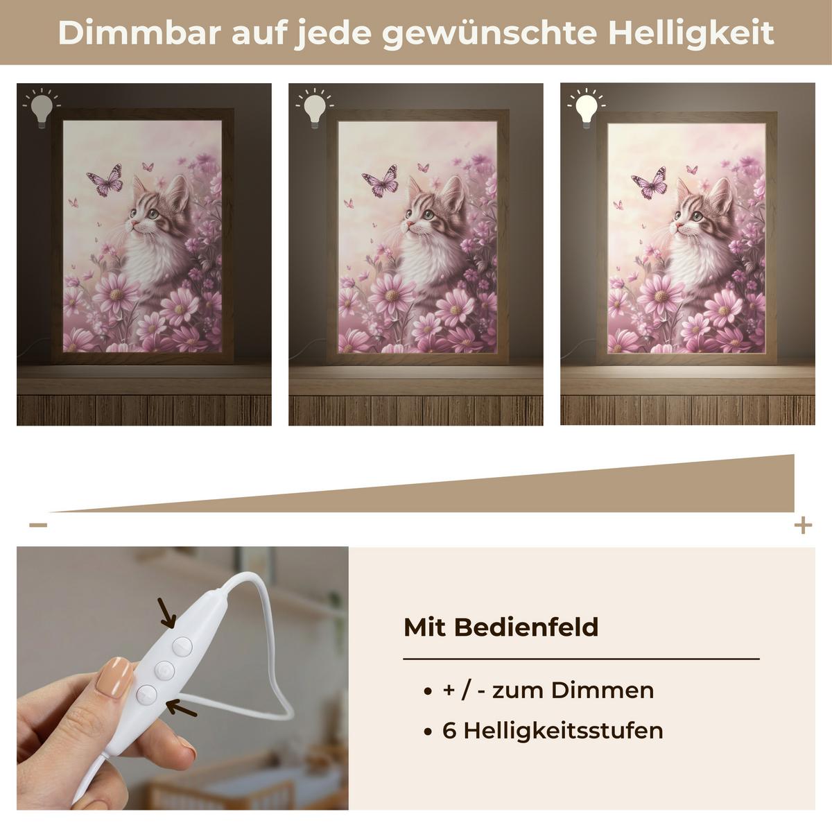 NACHTTISCHLAMPE Kätzchen - Blumen - Schmetterlinge - Lila 20x30 cm - Altrosa, Holzwerkstoff (8/20/30cm) - OnlyWow