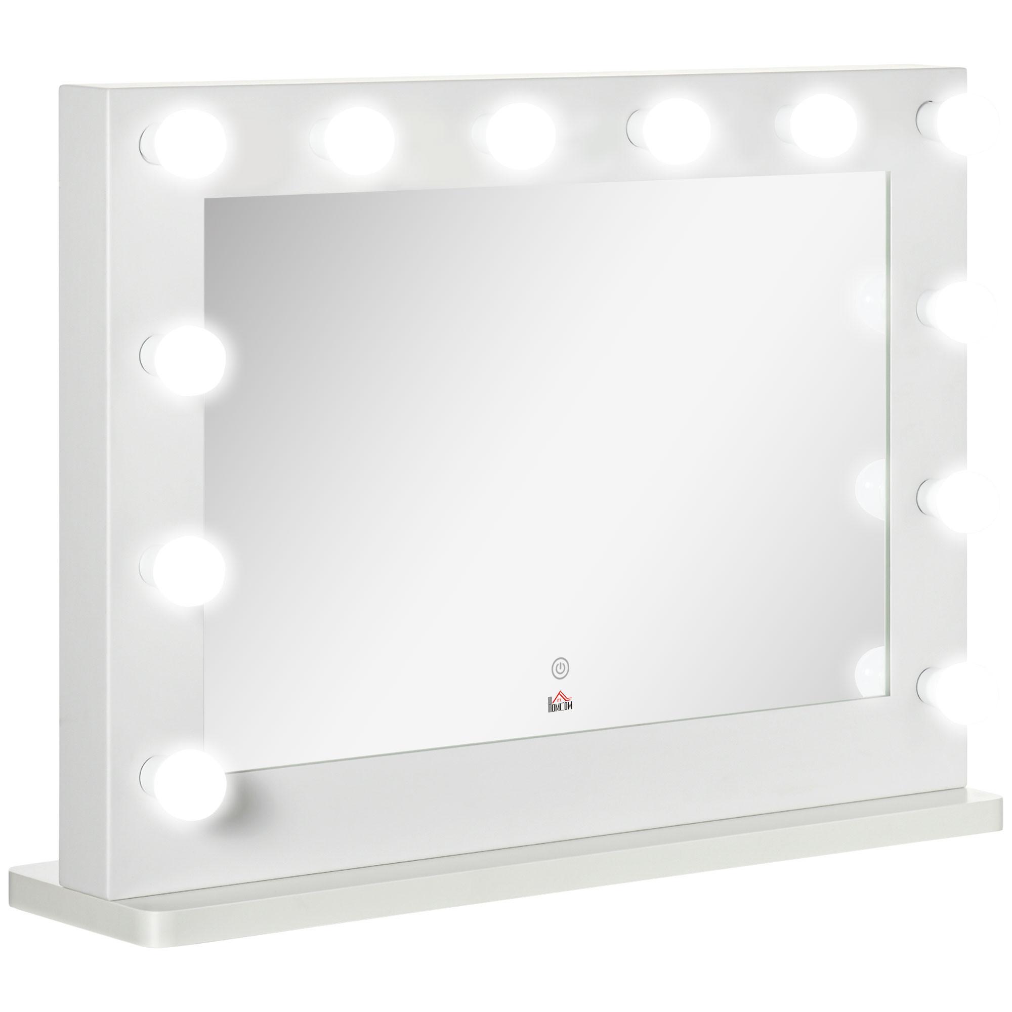 HOLLYWOOD Spiegel 80 x 60 cm Schminkspiegel mit LED-Beleuchtung, Touchschalter - Weiß, Metall (80/60/20cm) - HOMCOM
