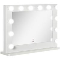 HOLLYWOOD Spiegel 80 x 60 cm Schminkspiegel mit LED-Beleuchtung, Touchschalter - Weiß, Metall (80/60/20cm) - HOMCOM