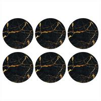 GLASUNTERSETZER 6er-Set Rund Gold - Marmor - Glitzer - Luxus 10x10 cm - Goldfarben, Naturmaterialien (10/0.2cm) - MuchoWow
