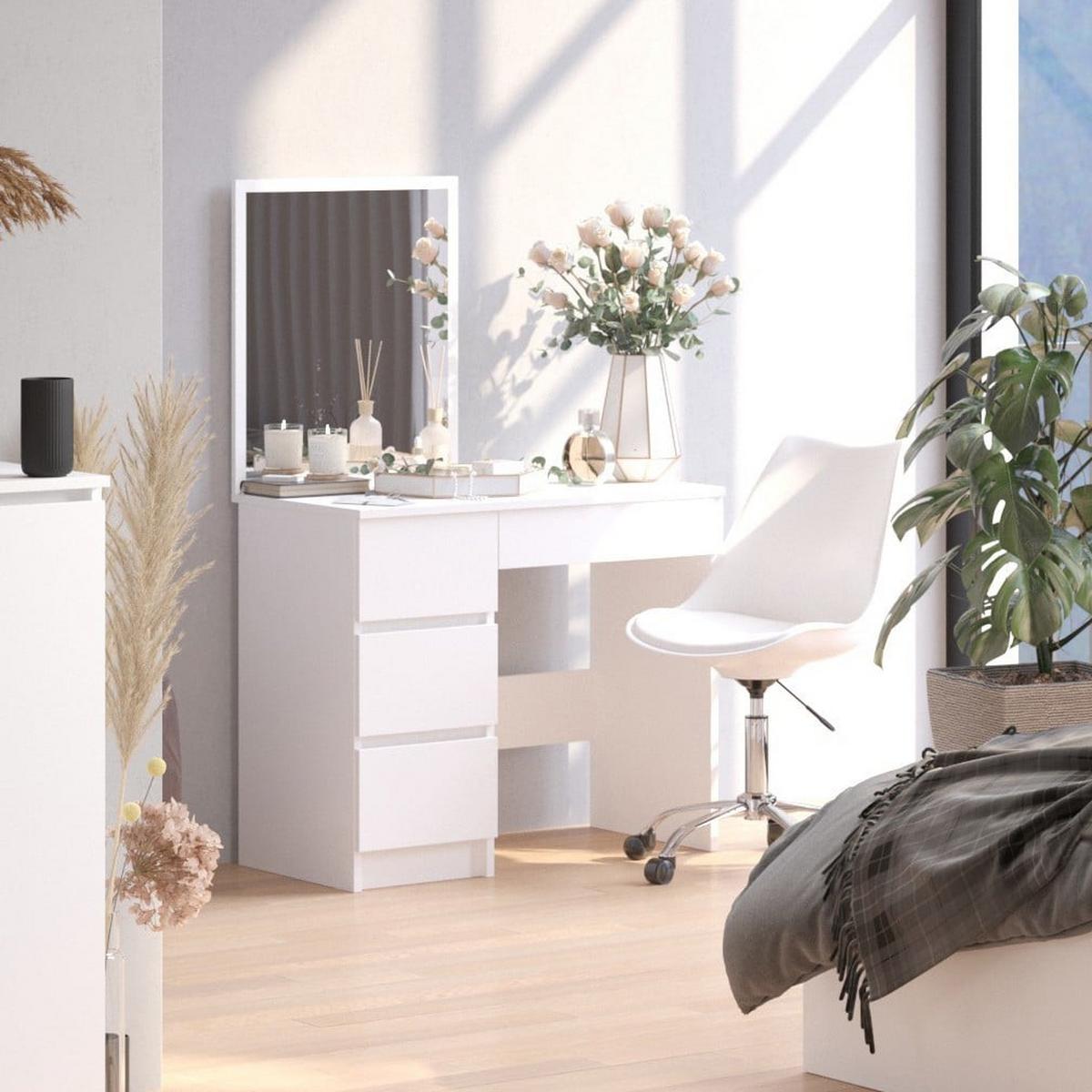 SCHMINKTISCH mit Spiegel - Weiß, Holzwerkstoff (90/142/50cm) - RAUMHIRSCH FURNITURE