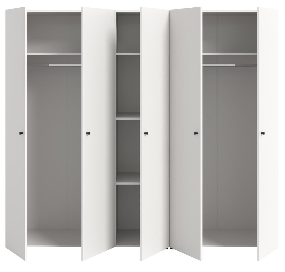 KLEIDERSCHRANK weiß 5-türig 200 cm, Drehtürenschrank mit Kleiderstangen - Schwarz/Weiß, Holzwerkstoff/Kunststoff (200/176/51cm) - Inn.Furn
