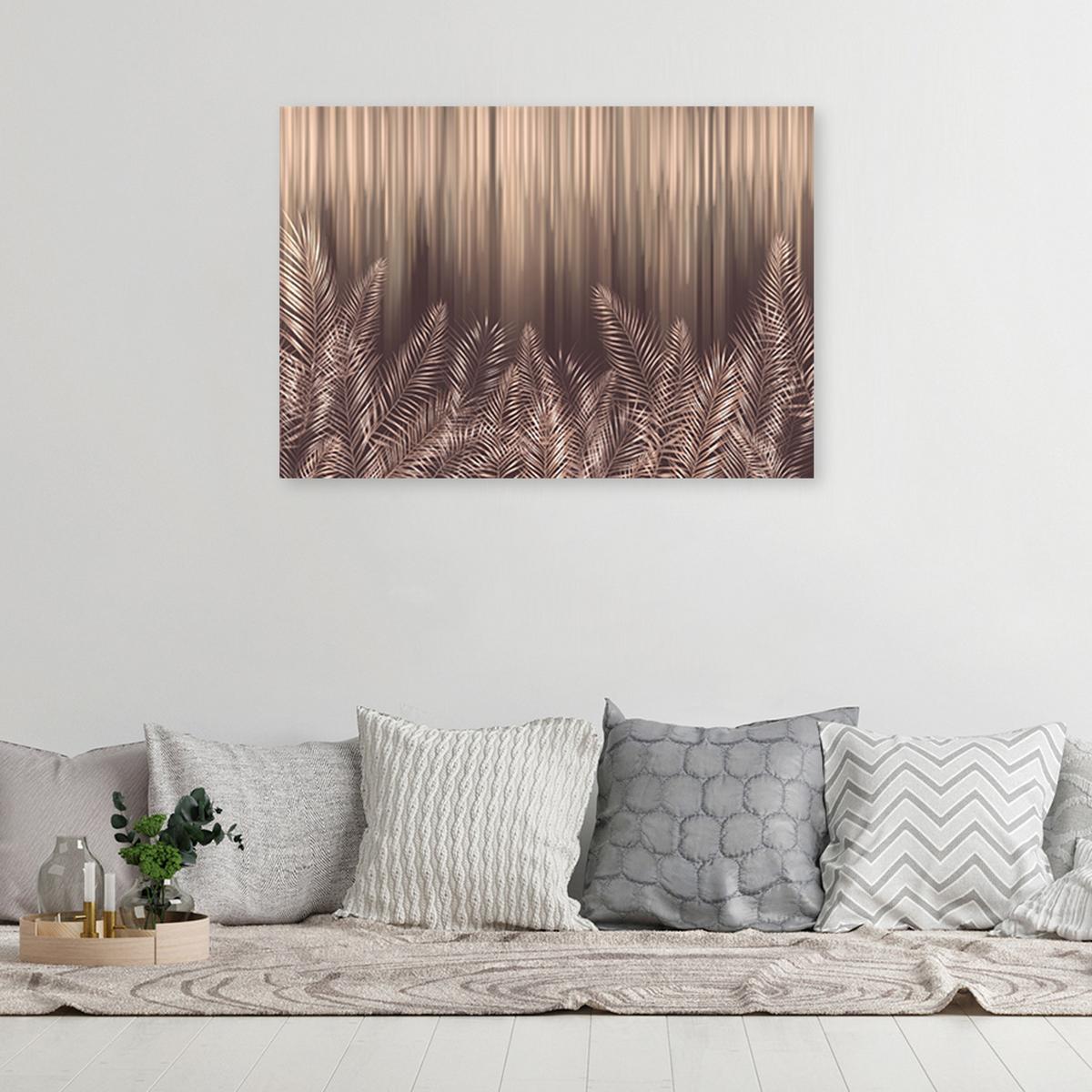 WANDBILD exotische 3d palmblätter - Braun, Textil (60/40cm) - Feeby