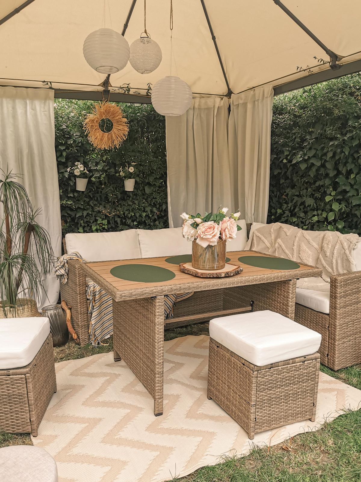 LOUNGE SET 5-Sitzer Rattan Auflagen weiß Bardi - Weiß/Braun, Kunststoff - Beliani