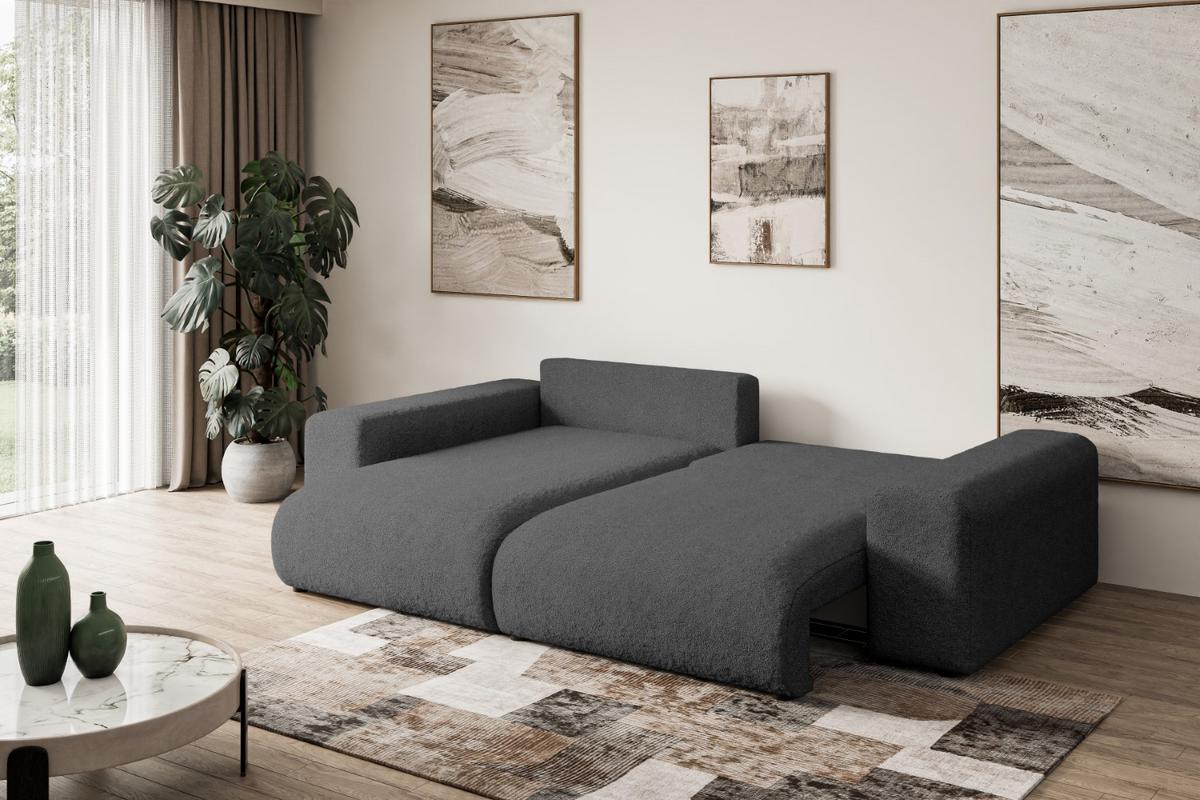 ECKSOFA Ottomane links ESKAR-L 266x176x72 Platinfarben Bouclé - Platinfarben/Schwarz, Holzwerkstoff/Kunststoff (266/176cm) - ALTDECOR