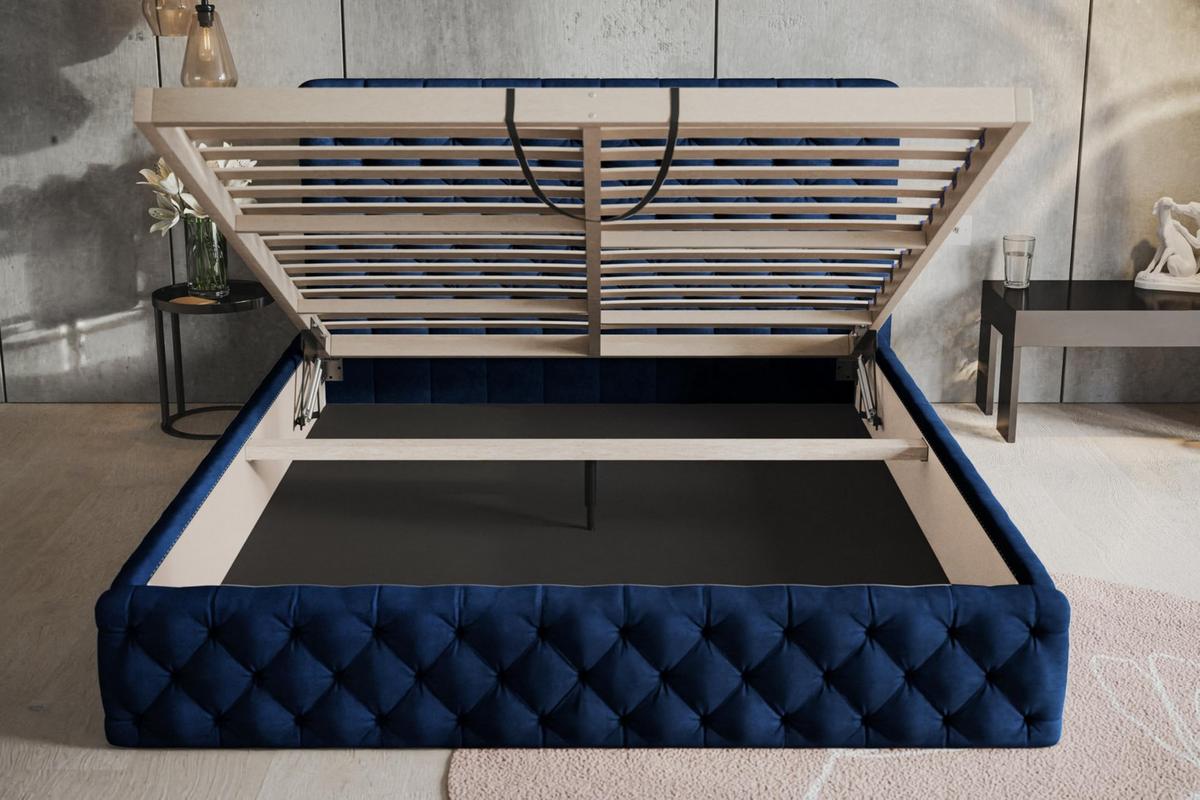 BETT 160x200 - Polsterbett mit Bettkasten und Holzrahmen - Elegant Betten - Glatter Kronos-Stoff - Kollektion Miami, Blau - Blau, Holz/Kunststoff (160/200cm) - Alpi-Möbel