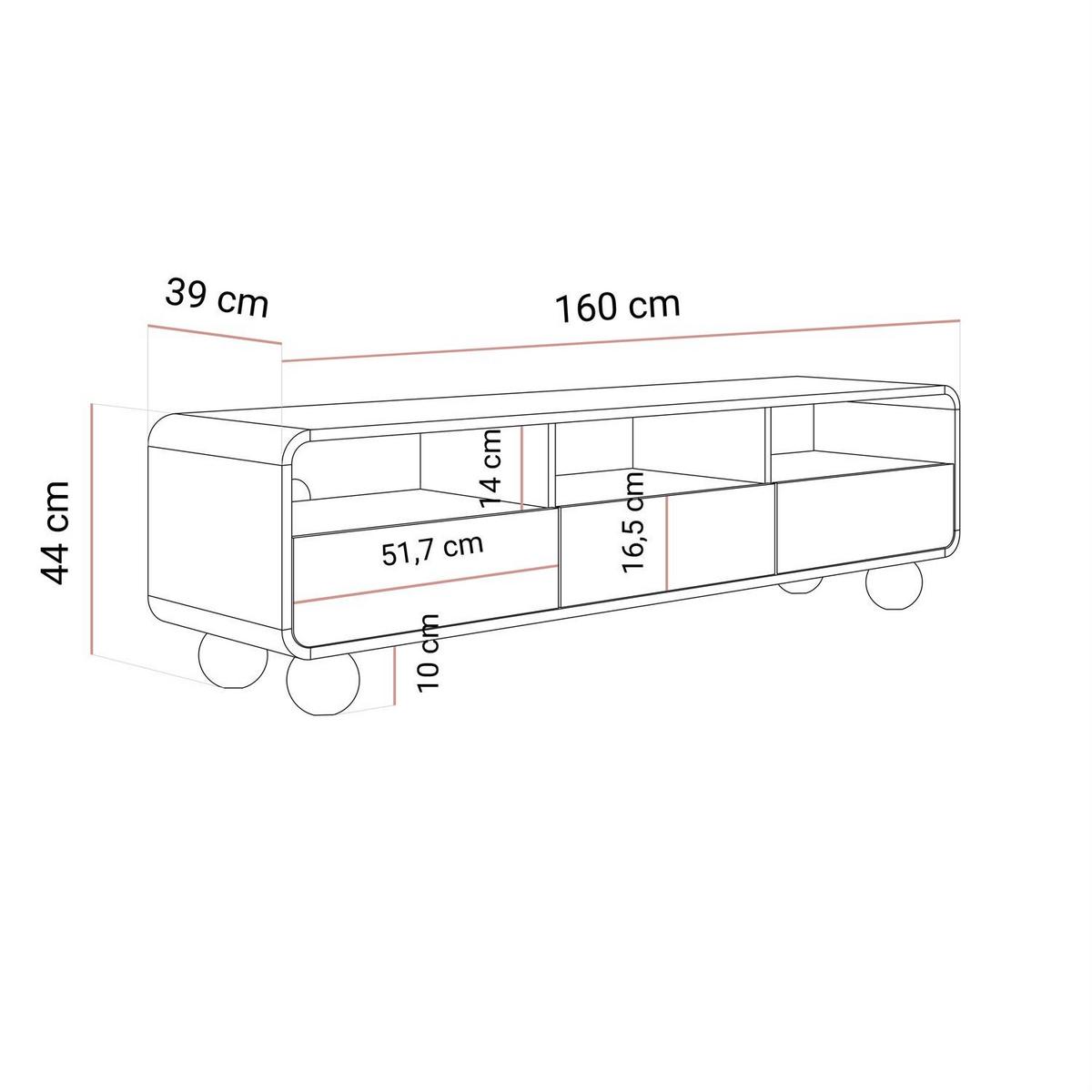 TV-SCHRANK OLIVIO 160 cm mit Schubladen - Kaschmir, Holzwerkstoff (160/44/39cm) - Lookway