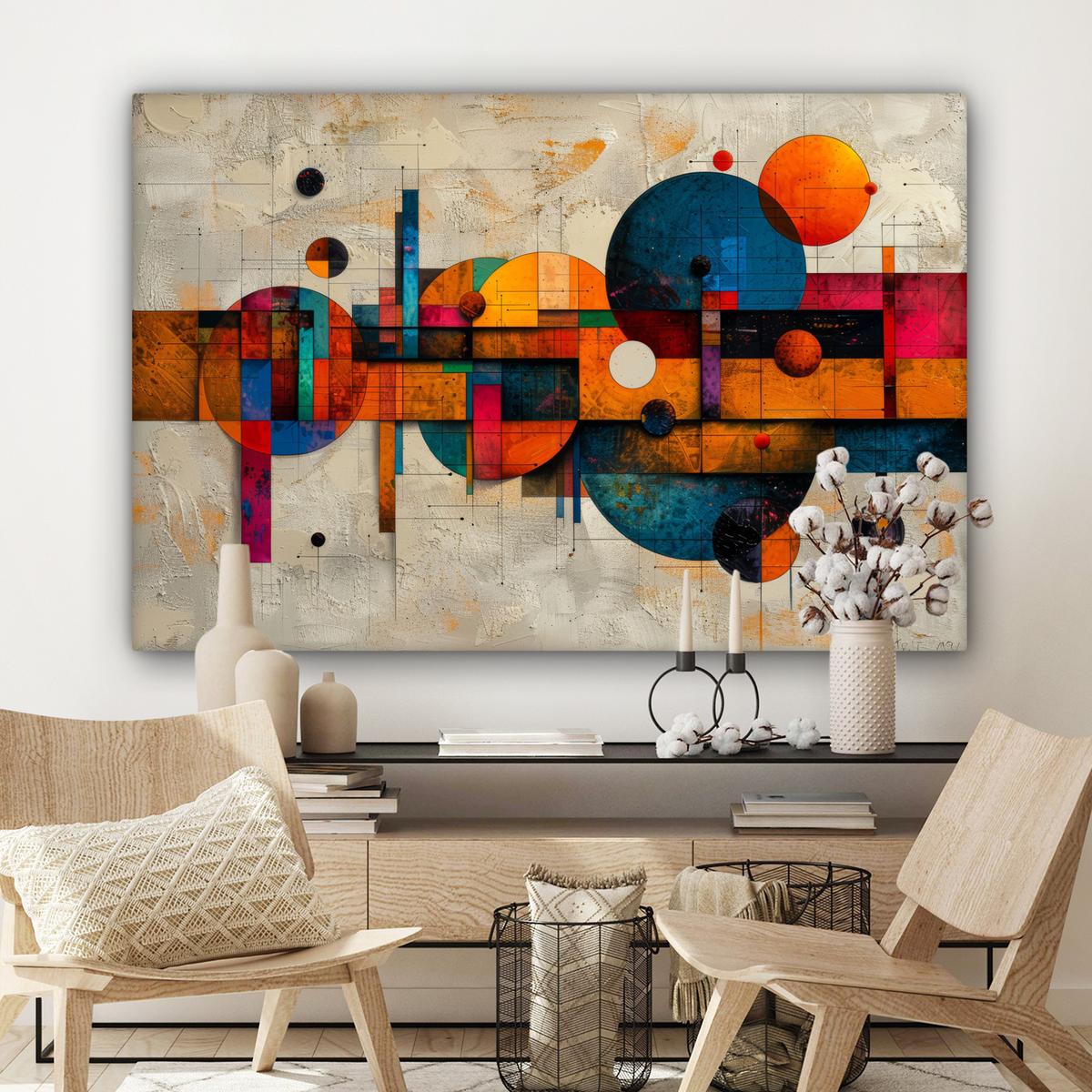 LEINWANDBILD Vintage - Moderne Kunst - Orange - Geometrische Formen XXL 150x100 cm - Multicolor, Textil (150/100cm) - MuchoWow