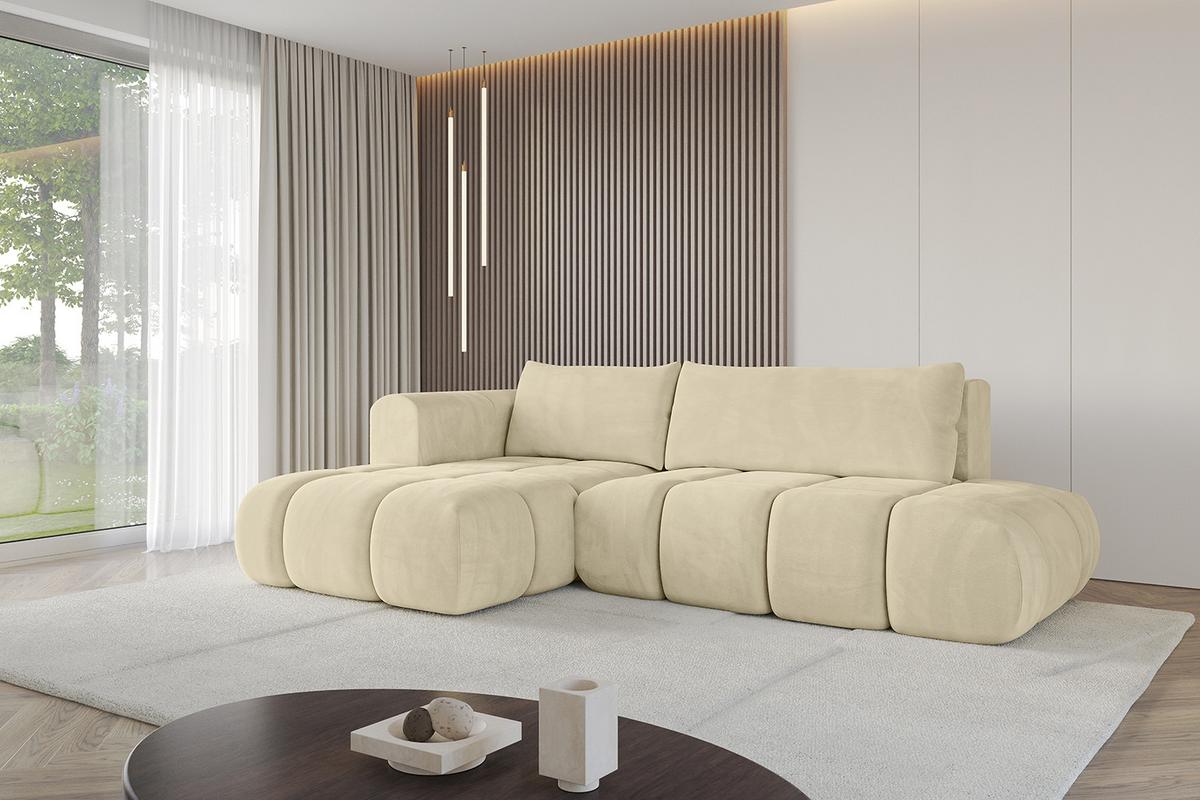 ECKSOFA Ottomane Links CLOUD-L 280x185x90 Beige Velours - Beige, Holzwerkstoff/Kunststoff (180/289cm) - ALTDECOR