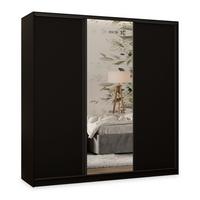 SCHWEBETÜRENSCHRANK TARI 180/205/58 cm 3-türig mit Spiegel und Schubladen Schwarz - Schwarz, Holzwerkstoff (180/205/58cm) - MASSENO