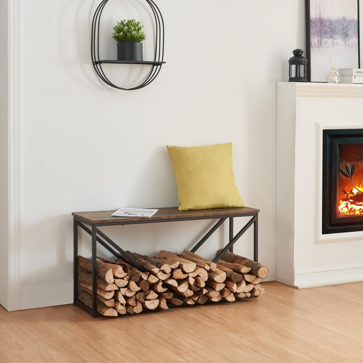 KAMINHOLZREGAL Vaasa - Schwarz, Metall (100/50/30cm) - [en.casa]