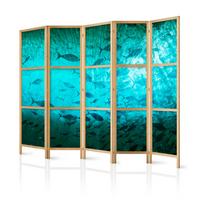 PARAVENT Japanischer 5-tlg 225x172 cm Fische Im Ozean - Blau, Holz/Textil (225/172/3cm) - Muralo
