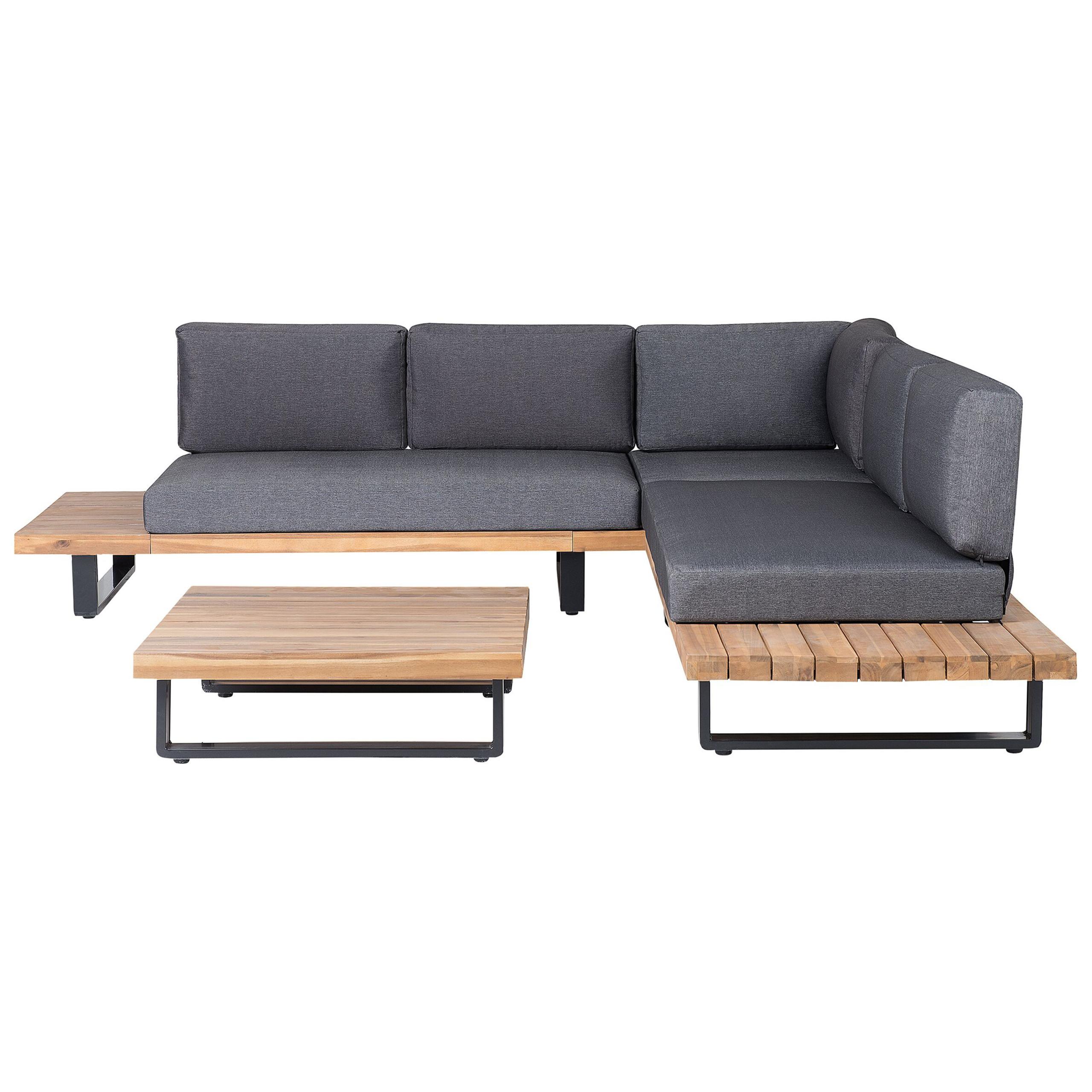 LOUNGE-SET 5-Sitzer Hellbraun Auflagen Grau Mykonos - Hellbraun/Dunkelgrau, Holz - Beliani
