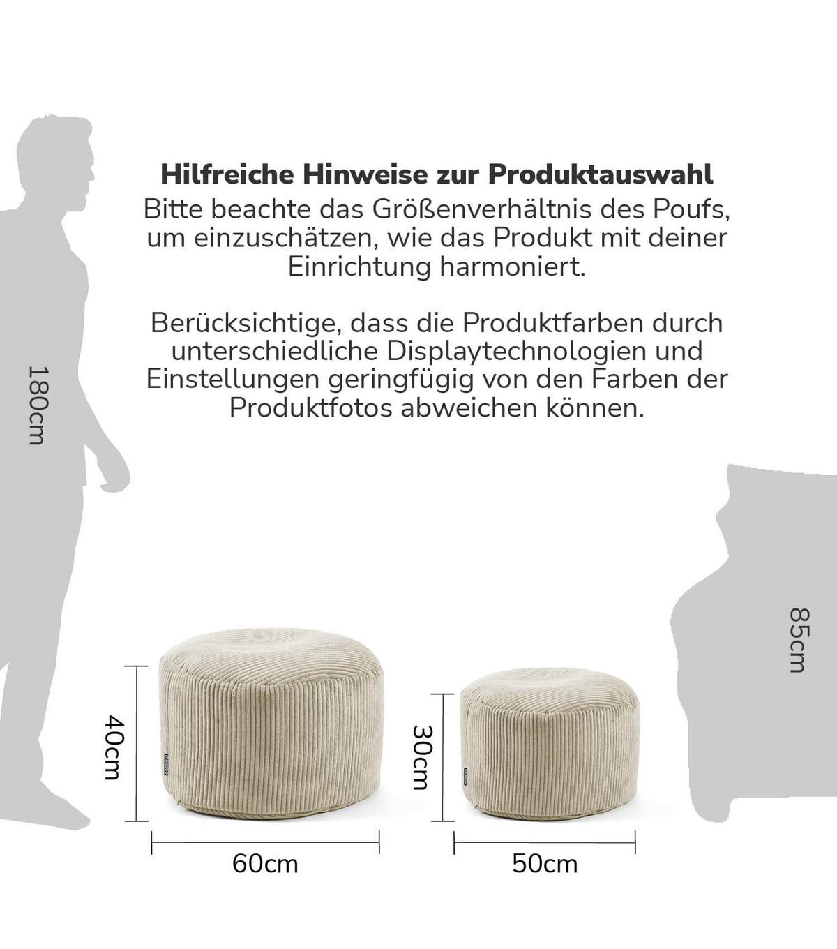 POUF Cord Der Faule Lenz - Beige, Textil (50/30/50cm) - Mokebo