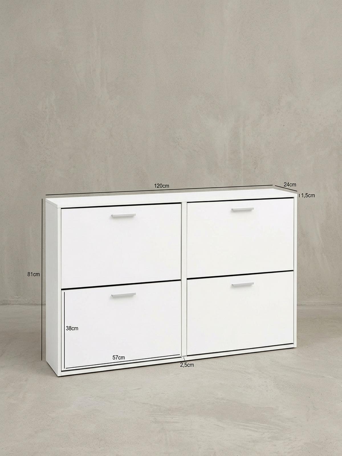 SCHUHSCHRANK Holz mit 4 Klappen und großer Ablage, Weiß 120x24x81 cm - Weiß, Holz/Metall (120/81/24cm) - KADIMA DESIGN