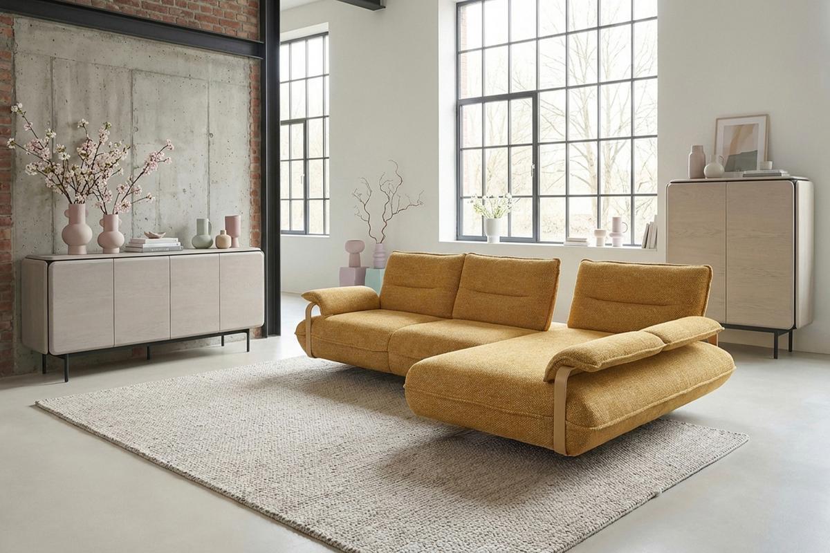 ECKSOFA ANISSA Gelb Flachgewebe - Gelb/Schwarz, Kunststoff/Textil (185/297cm) - KAWOLA