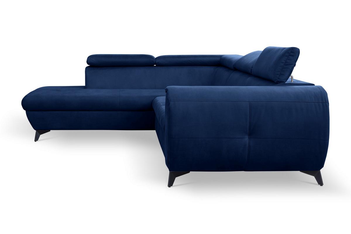 ECKSOFA MAGIA L-S Dunkelblau Plüsch-Stoff mit Schlaffunktion - Dunkelblau, Holz (260/217cm) - MASSENO