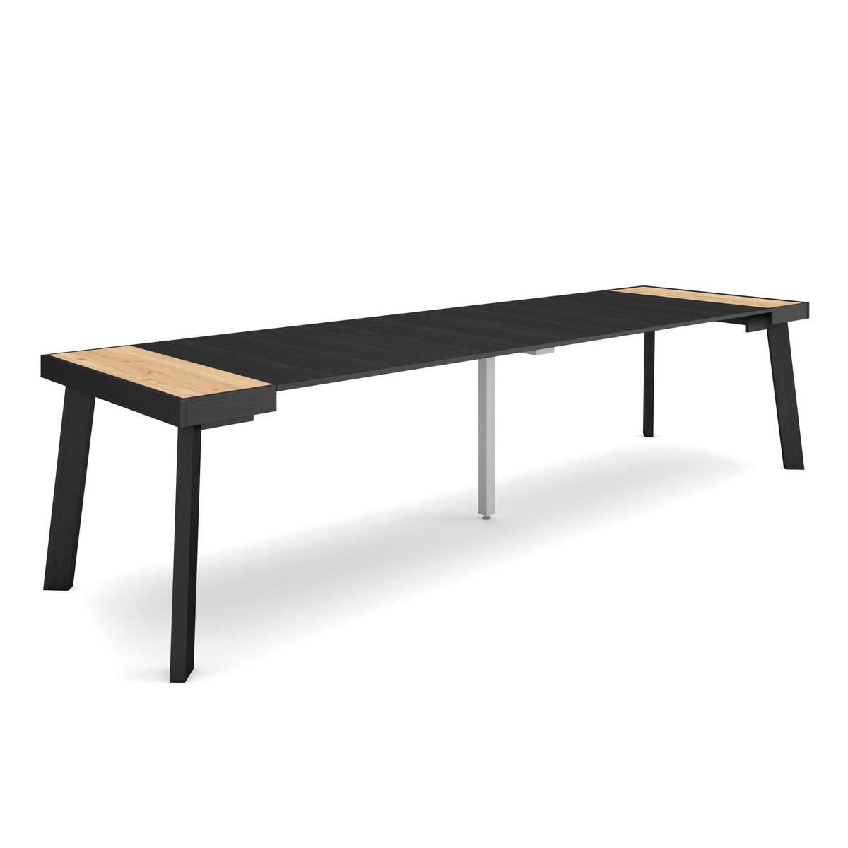KONSOLENTISCH ausziehbar 58 bis 302cm, für 14 Gäste, eiche, schwarz, 90/58/73cm - Schwarz/Naturfarben, Holzwerkstoff (90/302/73cm) - Skraut Home