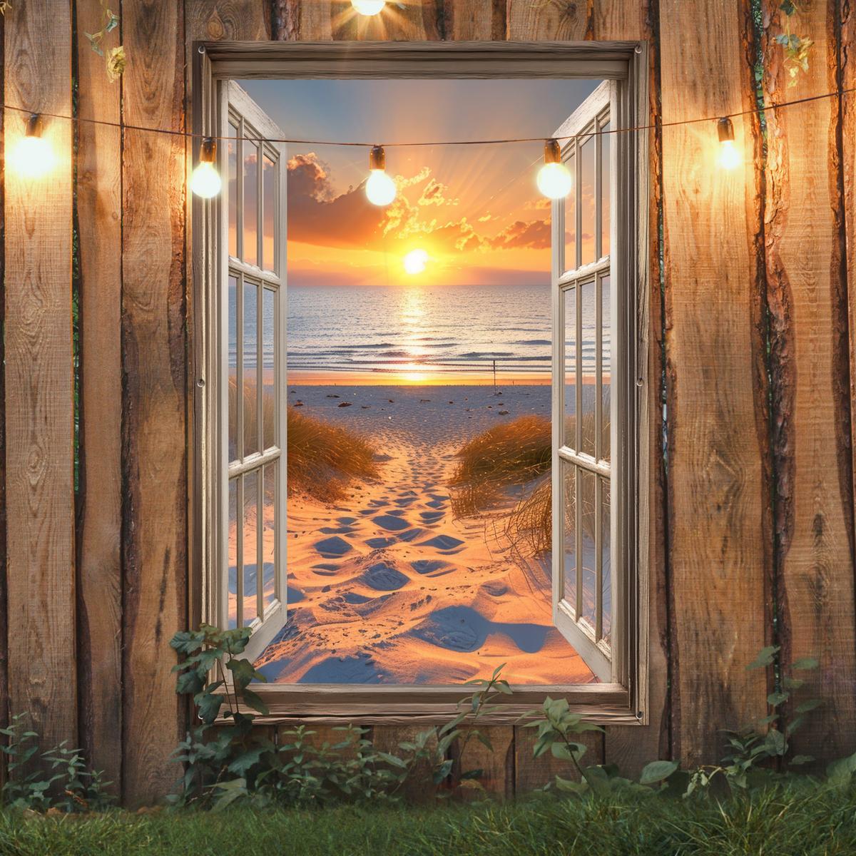 GARTENPOSTER Durchblick - Strand - Dünen - Sonnenuntergang Bild 120x180 cm - Orange, Kunststoff (120/180/0.2cm) - OnlyWow
