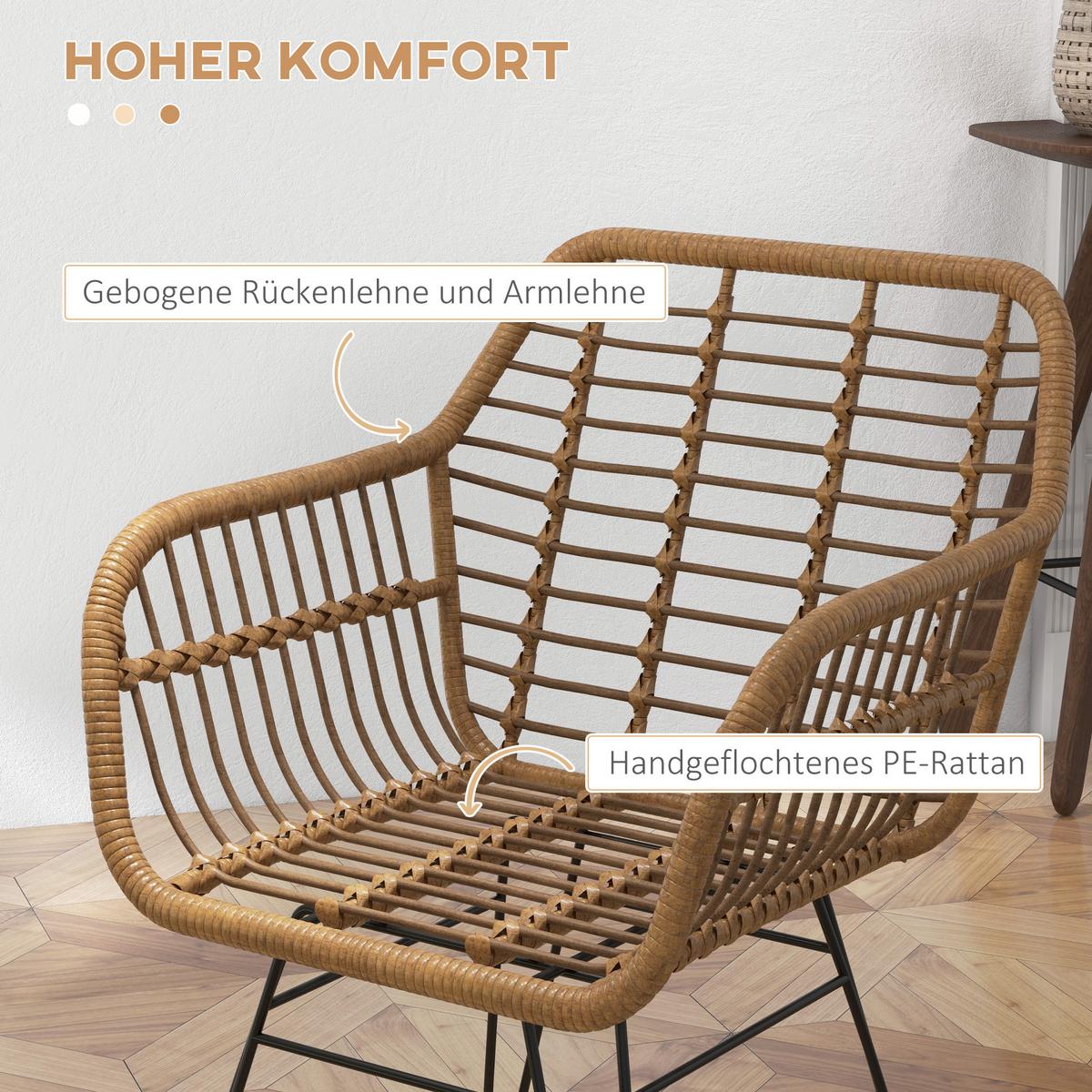 ESSZIMMERSTÜHLE 2er Set Essstuhl mit Rückenlehne Küchenstühle mit Rattenoptik - Braun, Kunststoff (60/79/56cm) - HOMCOM