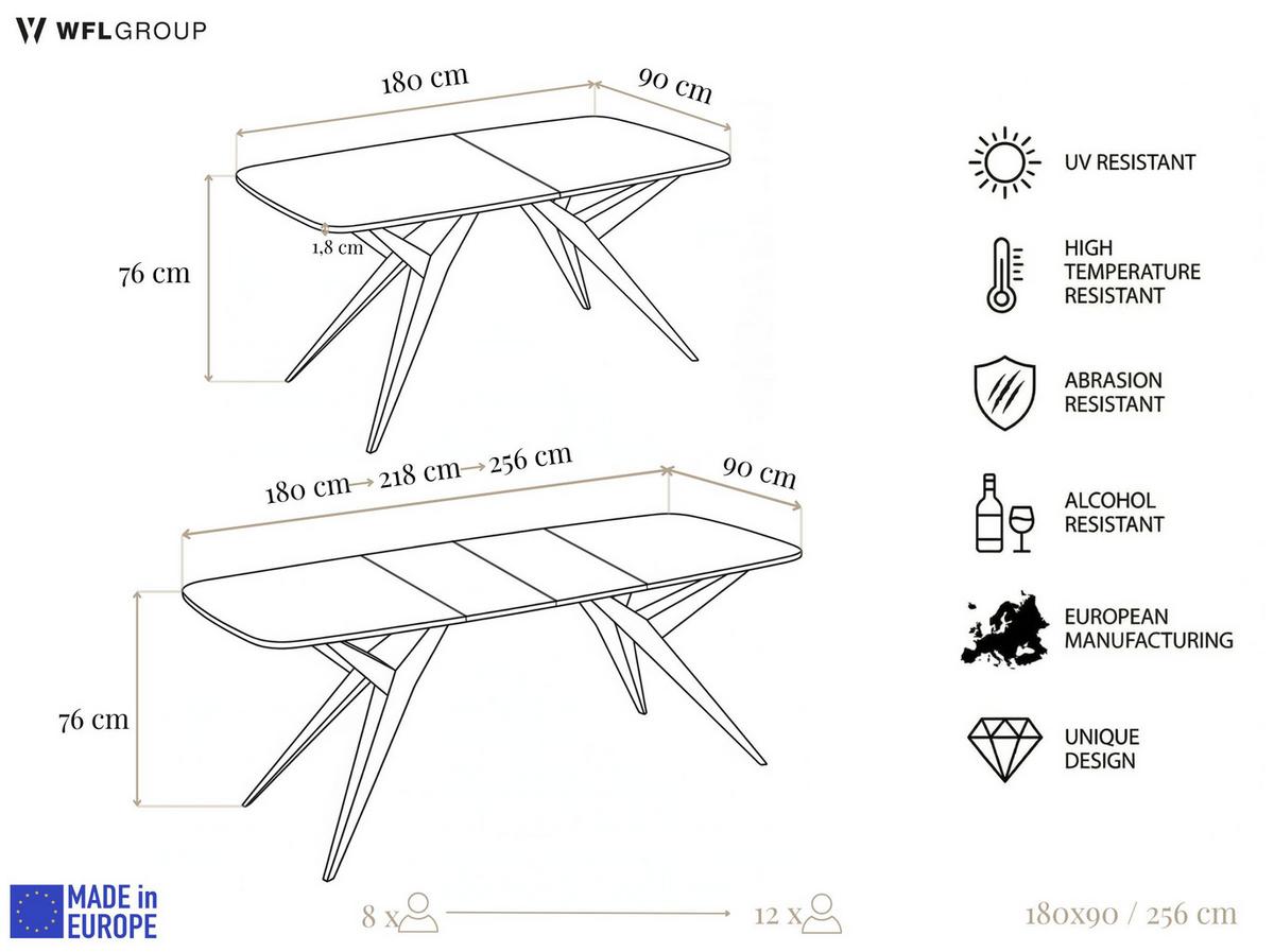 ESSTISCH Trax ausziehbar rechteckig oval, Marmor Schwarz 180-260/90/76 - Anthrazit/Schwarz, Holzwerkstoff/Metall (180/90/76cm) - WFL GROUP
