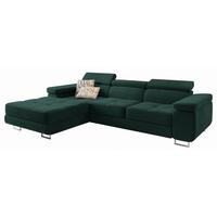 ECKSOFA ELMA L-S Grün Velours-Stoff mit Schlaffunktion - Silberfarben/Grün, Holz/Textil (280/205cm) - MASSENO