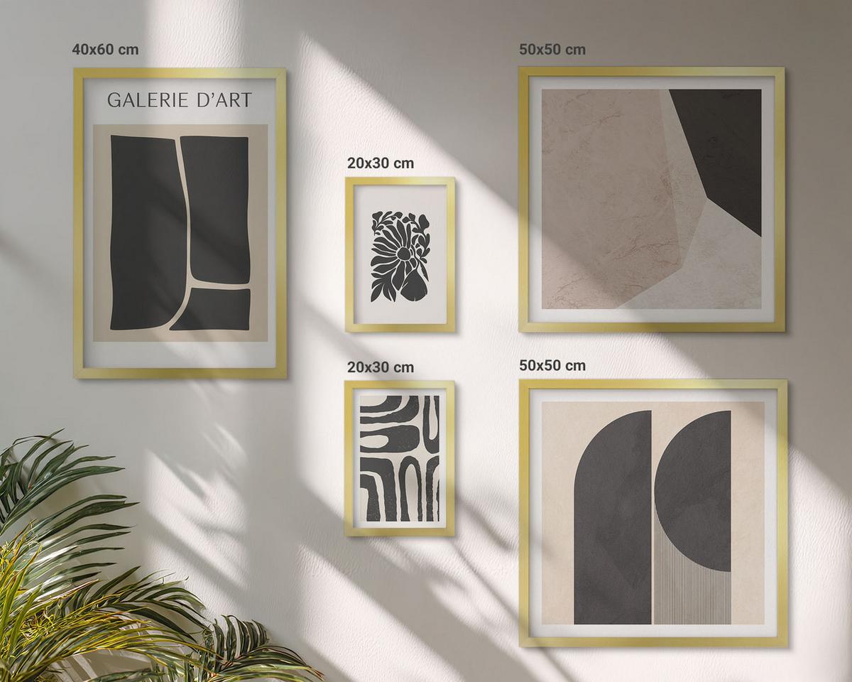 BILDER SET 5er Set - 50x50 cm & 20x30 cm & 40x60 cm Goldrahmen - Abstrakte minimalistische Poster - Goldfarben, Kunststoff (40/60cm) - TULUP