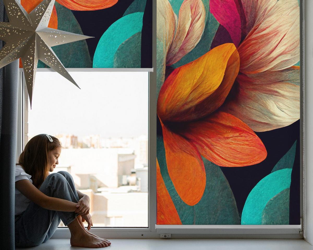INNENROLLO - Fensterrollo - Rollo - 150x140 cm - Blumen in Abstraktion - Blau, Kunststoff (150/140/0.5cm) - TULUP