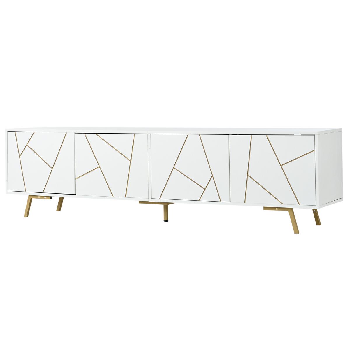 TV-LOWBOARD holzwerkstoff in weiß mit gold-details, 4 türen - Weiß, Holzwerkstoff (190/51.5/40cm) - Urban Meuble