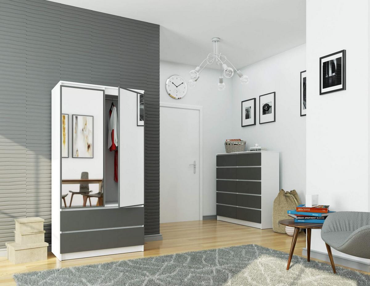 KLEIDERSCHRANK Weiß, Graphit Grau 180/90/51 - Weiß, Holzwerkstoff (90/180/51cm) - RAUMHIRSCH FURNITURE
