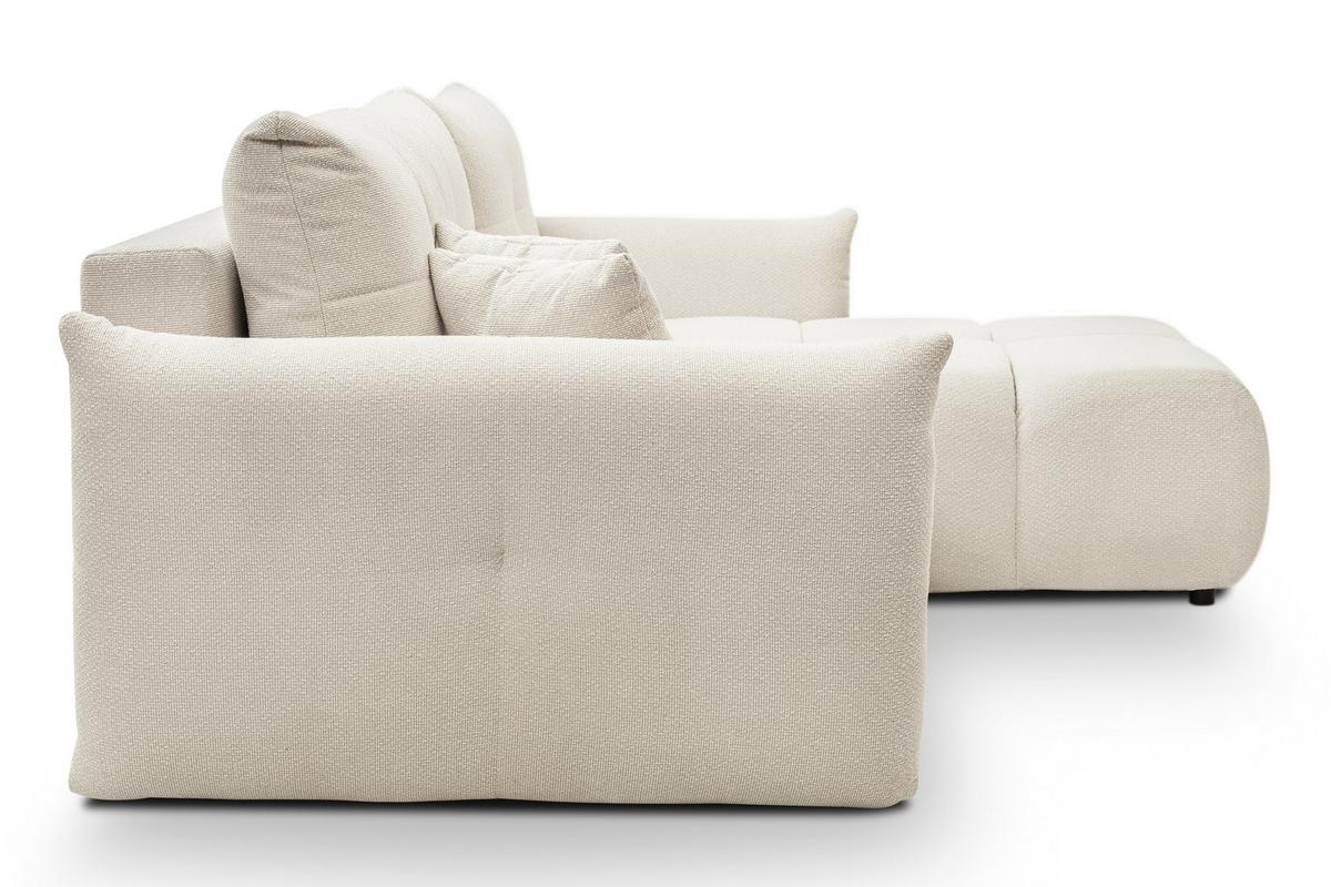 ECKSOFA MODA E Creme Geflochtener Stoff mit Schlaffunktion - Creme, Holz (257/177cm) - MASSENO