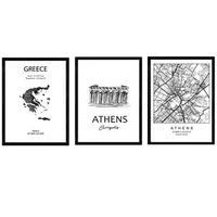 POSTER Set Mit 3 Athen Stadtplan, Akropolis A3 Rahmenlos - Klar, Papier (29.7/5/42cm) - Nacnic