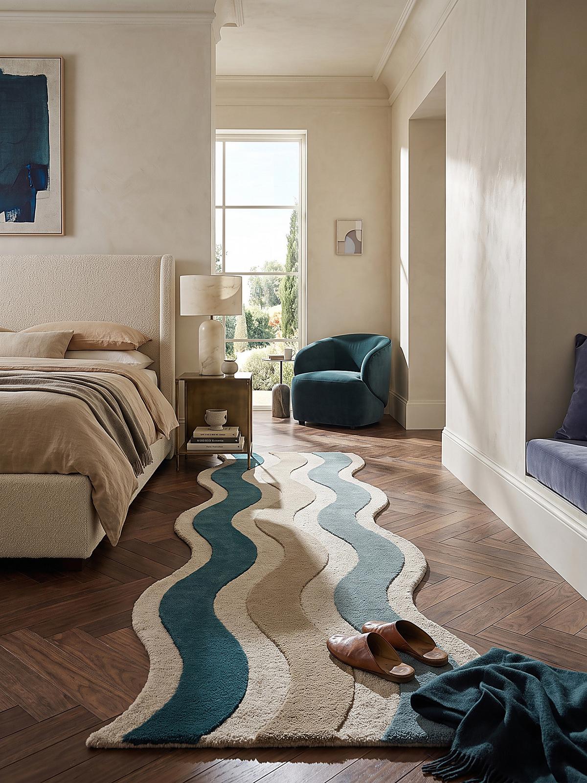 TEPPICHLÄUFER handgetuftet MONNOW, Wellenstreifen, Natur-Blau, 80 x 300 cm - Blau/Beige, Textil (80/300cm) - KADIMA DESIGN